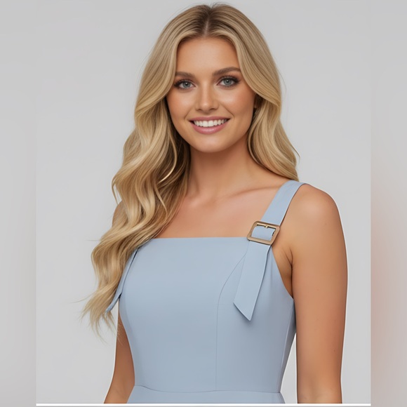 Boho Lace Patchwork Ruffle Hem Sleeveless Dress Blue - Picture 2 of 8